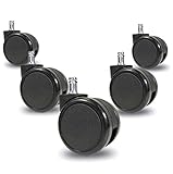 Weichbodenrollen Stuhlrollen 5er Set - 11mm x 22mm Stifte - Drehstuhlrollen für Teppichboden - Ungebremst Hohe Belastbarkeit - Sicherheits-Doppelrollen mit Fadenschutz