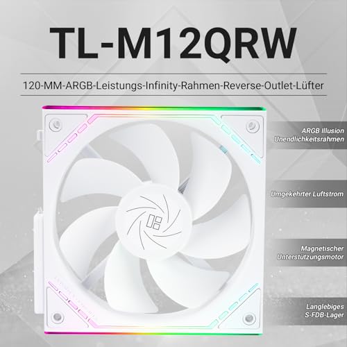 THERMALRIGHT TLM12QRW, bezprzewodowy wentylator do obudowy łączeniowej, wentylator modułowy, efekt oświetlenia ARGB Infinity Mirror, odwrócony wzór łopatki wentylatora, nowy moduł układu scalonego