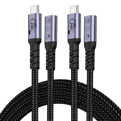 USB C Extension Cable 2m (2 packs/240W/40Gbps/8K), Type C Ex
