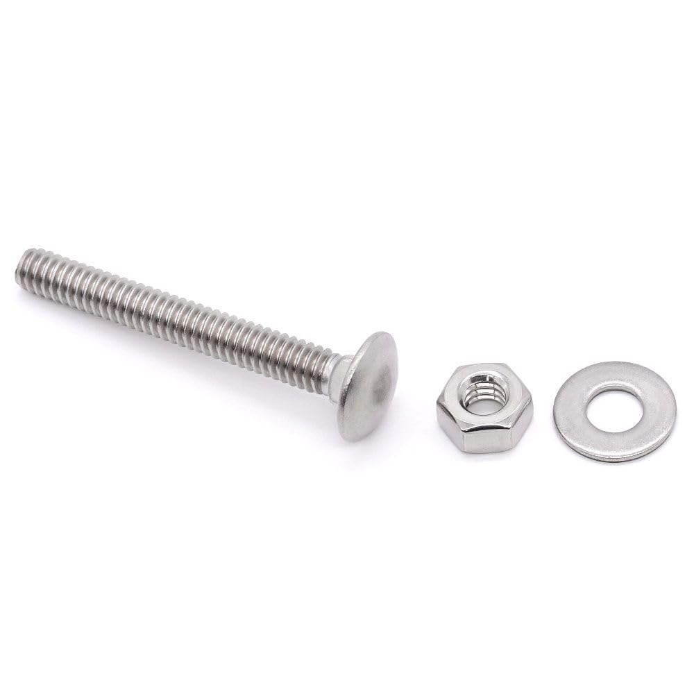 (8 Sets) M8-1.25 x 100mm Stainless Steel Carriage Bolts Screws Kits, Round Head Square Neck Screws, Hex Nuts & Flat Washers, 304 Stainless Steel 18/8, Full Thread