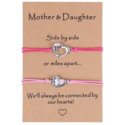 Image of FACHOI Mother and Daughter Gifts - 2 Pcs Mother and Daughter Matching Heart Bracelets, Mother's Day Birthday Christmas Back to School Jewellery Gift for Mum F6-MNAXSL