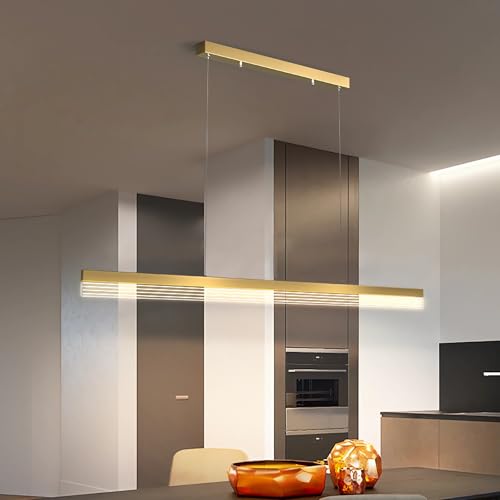 Suspension LED linéaire dorée avec télécommande pour îlot de cuisine réglable