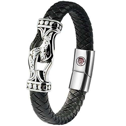 Casisto.J Bracelet homme Hommes Cuir Véritable Bracelet et Acier Inoxydable Bracelet Noir Cover