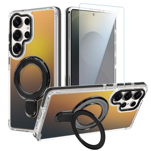 Image of Magnetic for Samsung Galaxy S25 Ultra Case with Stand [Compatible with Magsafe] [Cute Fluorescent Design] [1 Screen Protector] Slim Translucent Matte Case for Galaxy S25 Ultra 6.9 inch, Black