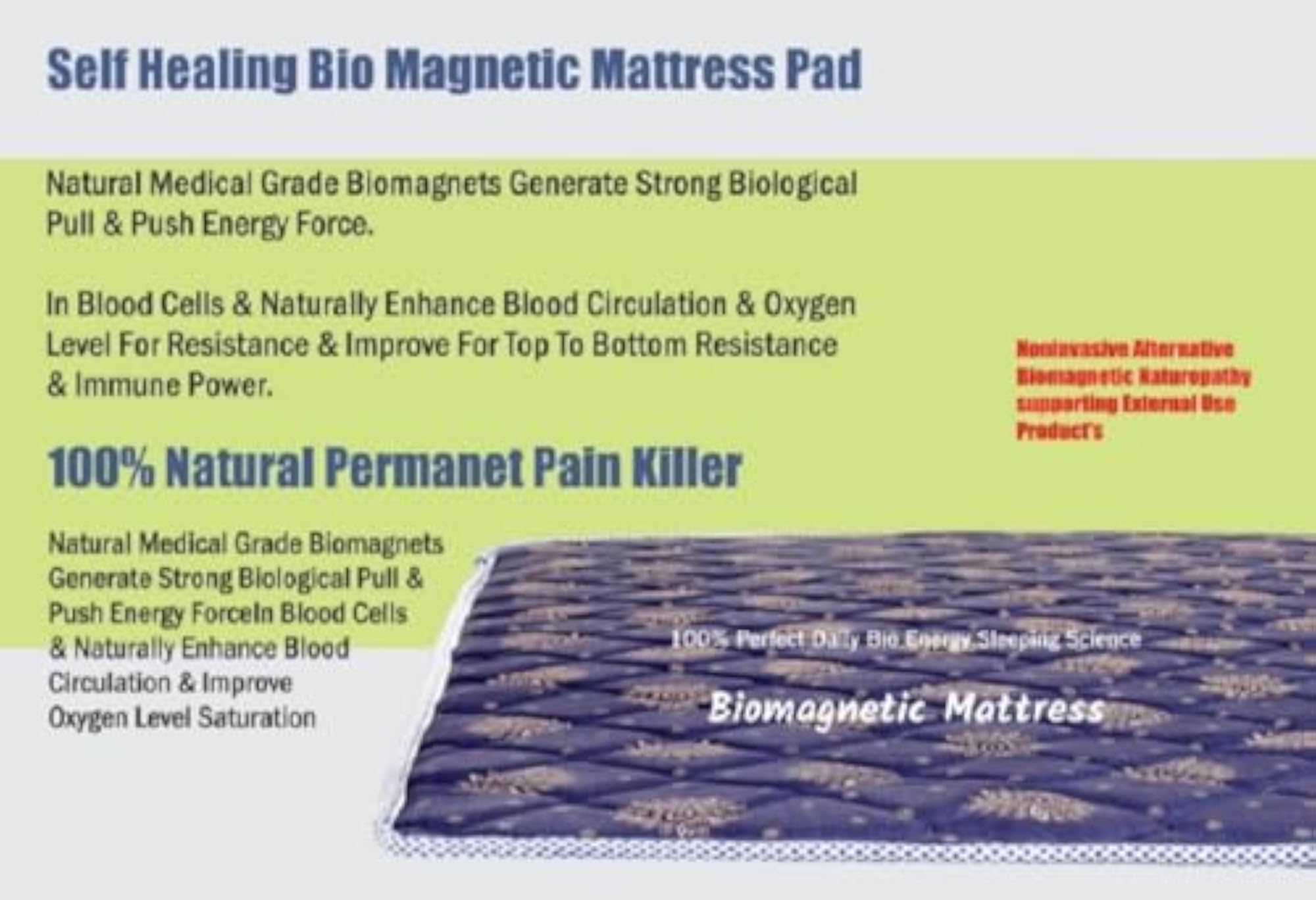 Bio Magnetic Mattress Topper/Pad Grey with Pillow Pad