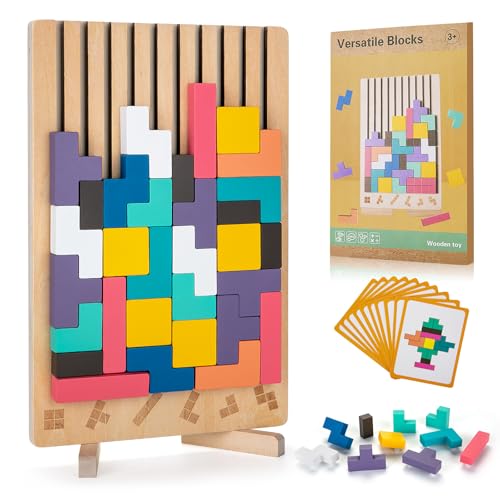 Montessori Wooden Stacking Puzzle Toy, Colored 3D Russian Block Stacking Jigsaw Puzzle Toy, Giant Building Block Board Game Educational Toys for Kids...