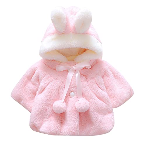 Toddler Girls Fleece Hooded Jacket Long Sleeve Bowknot Bunny Cloak Coat Winter Cute Thick Button Outwear