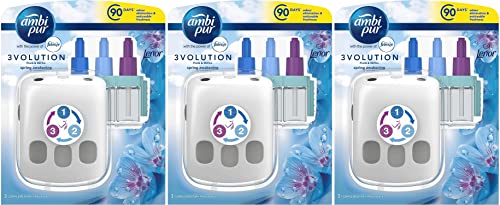 Febreze Ambi Pur 3Volution Air Freshener Plug-in Starter Kit, Pack of Three, 3 x 20ml, Lenor Spring Awakening Scent