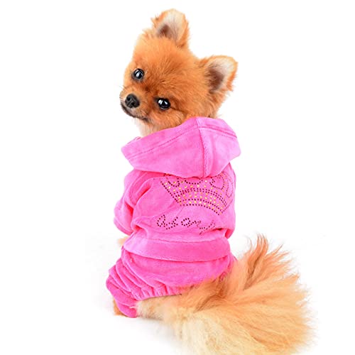 Smalllee_Lucky_Store Pet Clothes For Small Dog Cat Soft Velvet Crown Jumpsuit Coat Hooide Pajamas Tracksuit Pink Xs #TOP4