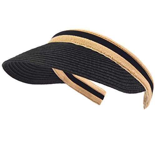 HISSHE Mujer Golf Visera Playa Paja Dom Sombreros Gorra de Viseras (Negro)