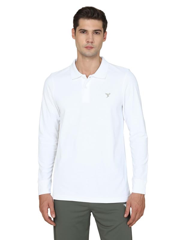Image of TECHNOSPORT Mens Slim Fit Polyester Active Wear Collar Polo T-Shirt with Long Sleeves for Workout, Sports