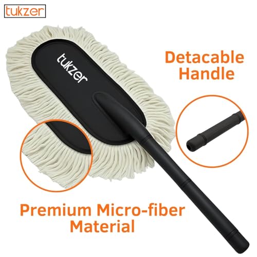 Tukzer Super-Soft Microfiber Car Duster Brush with Detachable Handle| Strong Absorption, Scratch-Free Cleaning Tool for Wet & Dry Dusting/Polishing/Washing for Bike, Car, Truck, Office, Home Kitchen