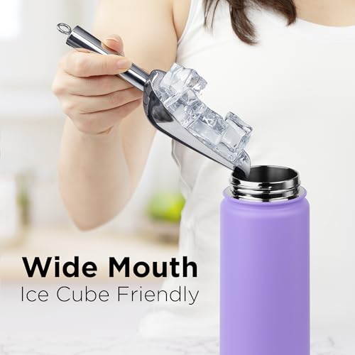 Image of ThermoProof Double-Walled Vacuum Insulated Stainless Steel Water Bottle - Wide Mouth with Chug & Spout Lids, Dishwasher Safe, Reusable, Leakproof, Hot & Cold for Men, Women & Kids - 22oz, Lavender