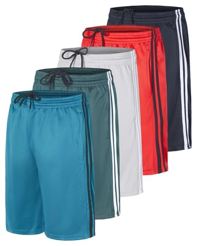 Real Essentials 5 Pack Boys Shorts Baseball Kids Athletic Basketball Soccer Girls Summer Running Activewear Lacrosse Teen Mesh Ropa Niño Youth Clothes Gym Teen Black Quick Dry Fit Mesh Track, 12-14