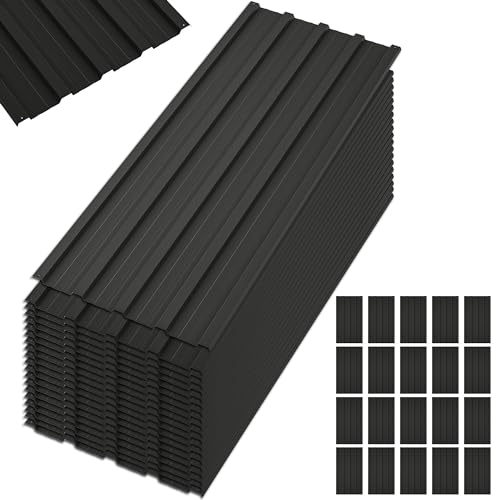 Jaxilyn 20 Pcs Metal Roof Panels 42.52' x 16.77' Roofing Panels Galvanized Steel with Screw Resistant,Versatile and Durable Suitable DIY for Garages,Sheds, Stables and Mobile Homes Black 99 sq.ft