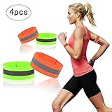 4個反射バンド LANMOK 蛍光緑＋オレンジ 反射ベルト 安全ベルト 夜間 ランニング ジョッキング サイクリング 自転車 伸縮 (オレンジ+イエロー)