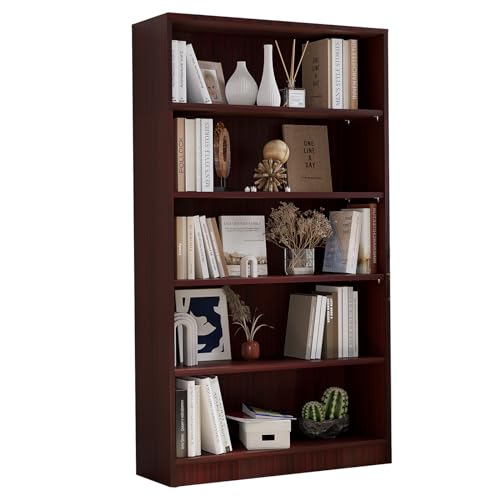 i-VTIES Bookcase Adjustable Storage Shelves,5-Tier Modern Wood Bookcase for Bedroom,60-Inch Bookshelf, Office, Living Room & Library(Mahogany)