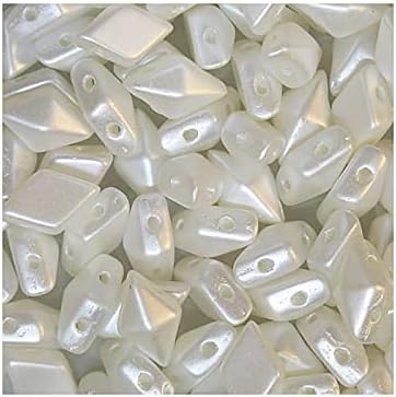 1.76oz DIAMONDUO Glass Two-Hole Beads Rhombus gemduo 5 x 8 mm, Pearl White