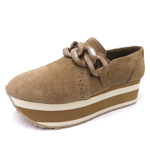 Image of Pierre Dumas Paloma-1 Women's Casual Platform Fashion Slip On Elevated Sneaker for Women, Taupe Suede, 8 UK