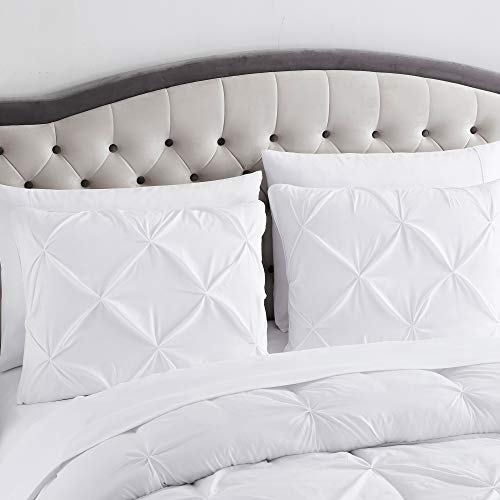 Image of Sweet Home Collection 8 Piece Comforter Set Bag Design, Bed Sheets, 2 Pillowcases, 2 Shams Down Alternative All Season Warmth, Queen, Pintuck White