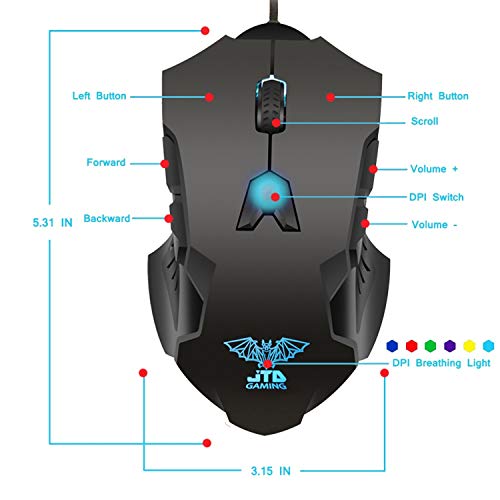J-Tech Digital Professional Gaming High Precision 200 To 8200 Dpi Adjustable Dpi Wired Usb Laser Gaming Mouse, 8 Programmable Buttons, 5 User Profiles, Omron Switches, Avago Sensor (Renewed) #TOP1