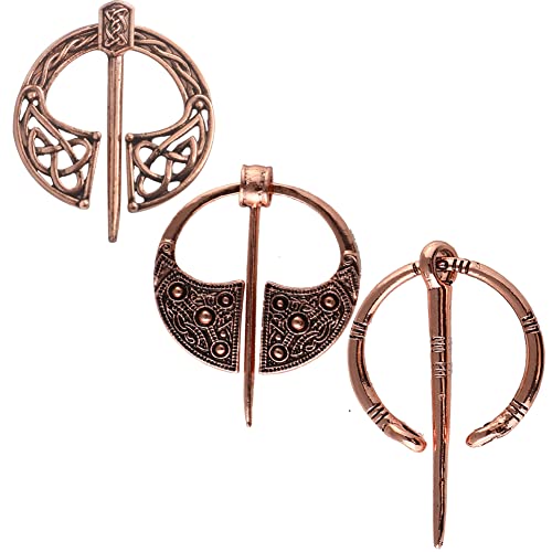 Image of Retro Viking Brooches Cloak Pins Celtic Scarf Shawl Buckle Medieval Clasp Pin Brooch Penannular Brooch for Women Men Jewelry Costume 3Pcs Set
