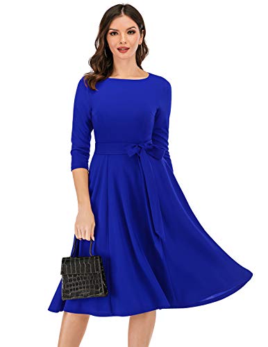 DRESSTELLS Damen Vintage Retro Kleid Rundausschnitt 3/4 Arm Cocktailkleid...