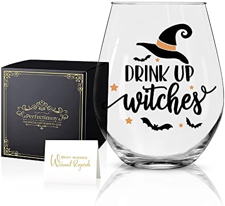 Perfectinsoy Funny Drink up Witches Wine Glass, HalloweenFunny Wine Glass, HalloweenFunny Gift for Him, Her, Mom, Wife, Boss, Sister