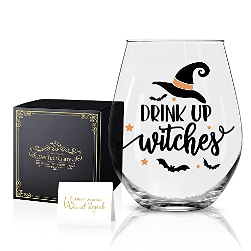 Perfectinsoy Funny Drink Up Witches Wine Glass, Halloweenfunny Wine Glass, Halloweenfunny Gift For Him, Her, Mom, Wife, Boss, Sister #TOP4