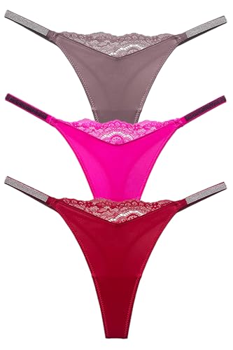 String en T AIEOE pour femme en soie et strass à paillettes taille basse
