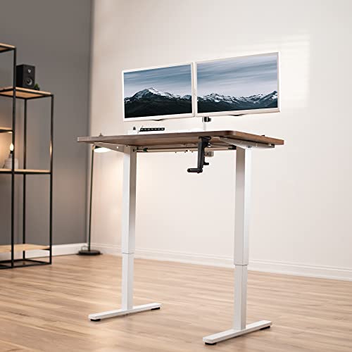 Vivo Compact Hand Crank Stand Up Desk Frame For 35 To 71 Inch Table Tops, Ergonomic Standing Height Adjustable Base With Foldable Handle, White, Desk-M051Mw #TOP1