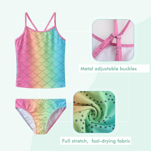 Image of Girls Two Piece Tankini Swimsuits Rainbow Striped Bathing Suit Swim Suit