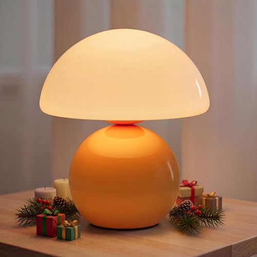 NIORSUN Wireless Mushroom Lamp,Table Lamp for Bedroom, Portables Cordless Lamps,Wireless lamp,Small Bedside Table Touch Lamps for Living Room,Mushroom 5200mAh Battery Operated Lamp Modern (Orange)