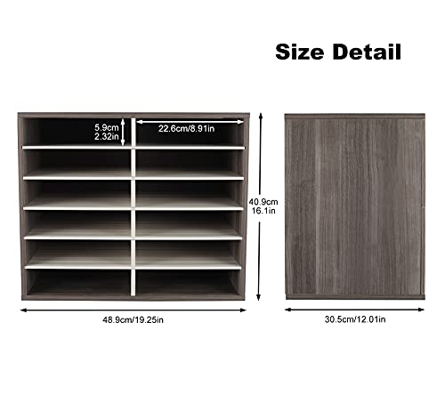 Tqvai Wood Adjustable Literature Organizer Desktop File Sorter Mail Center Paper Storage Cabinet Home & Office Mailbox School Classroom Keepers, 12 Slots Compartments, Retro Grey/White #TOP4