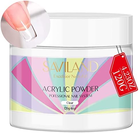 Saviland Clear Acrylic Powder - 4.23oz Professional Acrylic Nail Powder Large Capacity Nail Acrylic Powder for Acrylic Nail Art 3D French Nail Manicure Extension Nail Carving