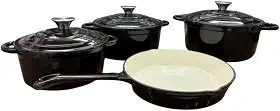 Conjunto de Panelas Holândesa Ferro Fundido Esmaltado, 4 Peças, Indução Forno e Fogão, Antiaderente, Caçarolas 28/26/20 cm e Frigideira 28 cm.