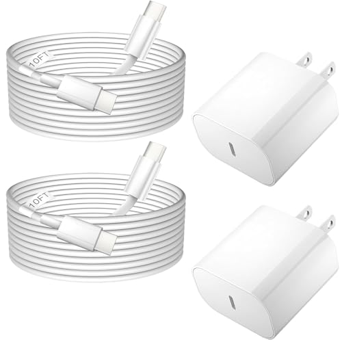 Image of iPhone 17 16 Pro Charger Fast Charging,20W Super Fast USB C Charger Block,2Pack Quick Type C Phone Chargers,10FT USB C Charging Cable Cord for iPhone 17 Pro /17 ProMax /17 Air /16 /16 ProMax /16e /15 /15 Pro