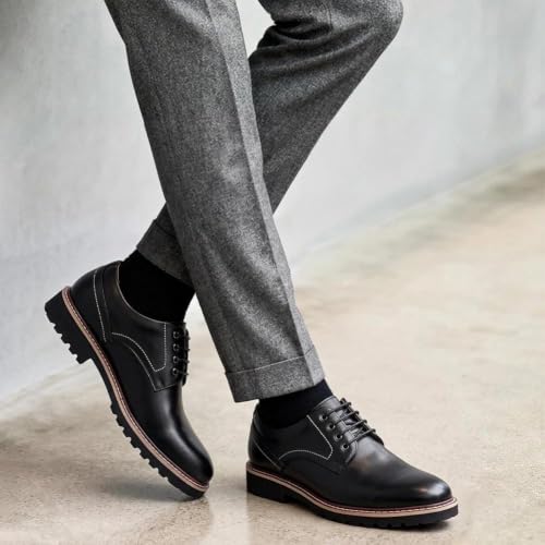 Image of CHAMARIPA Men's Invisible Height Increasing Shoes - 3.15 inch Taller | Casual Business Derby Elevator Shoes for Men, Genuine Leather Lace-Up, Ideal for Wedding & Daily Occasions