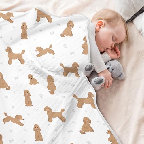 Image of Medium Poodle Baby Swaddle Blanket for Boys and Girls, Muslin Baby Receiving Swaddle Blanket, Soft Cotton Nursery Swaddling Blankets for Newborn Toddler Infant