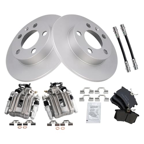 Image of TRQ Rear Brake Pad and Rotor Set Ceramic G Coated Rotors Calipers Compatible with 2007-2010 Volkswagen Beetle 1999 Golf