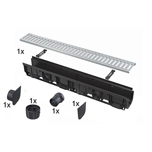 Preisvergleich Produktbild AlcaPlast AVZ102-R102 Entwässerungsrinne Komplett-Paket / verzinkter Stahlrost Stegrost < 1,5to Set, Set für:1 lfm