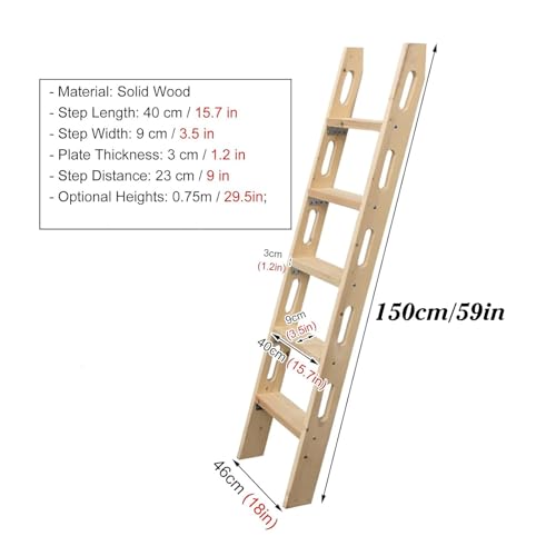 Escalera de madera premium para literas y lofts, estructura robusta de 150 cm 3