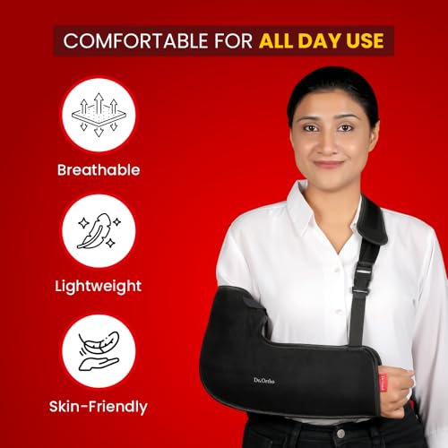 Image of Dr.Ortho Arm Sling Tropical Support Brace | Shoulder Support for Fracture, Immobilization, Prevents Shoulder Dislocation, Skin Friendly & Breathable Material | Black - Small