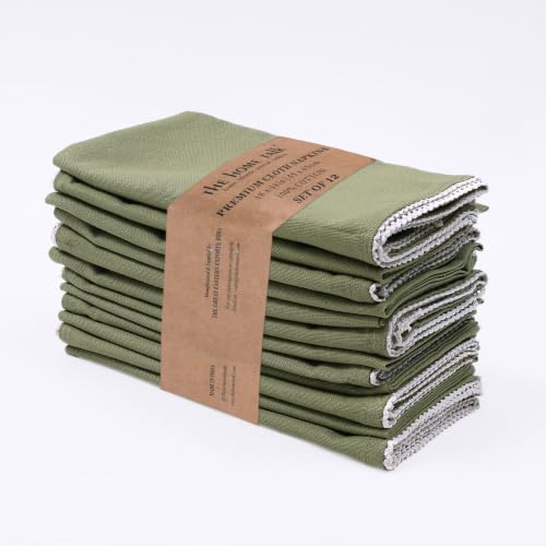 Image of The Home Talk Lace Table Napkins -Cotton Linen Blend Dinner Cloth Napkins for Parties,Dinners, Weddings, Cocktail&Christmas Decor|Soft,Reusable&Machine Washable|18 x 18 Inches (12, Seige Green)