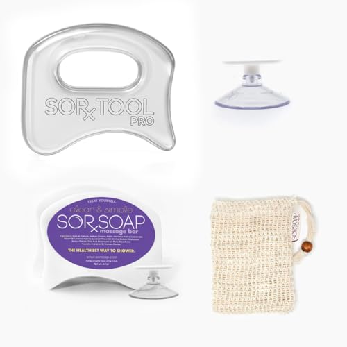 SORSOAP Pro Bundle | Muscle Scraper Soap Bars & SORTOOL Pro Myofascial Release Tool | Fascia Massage Recovery & Deep Clean | 2 Bars, Tool, Holder, & Exfoliating Bag Included
