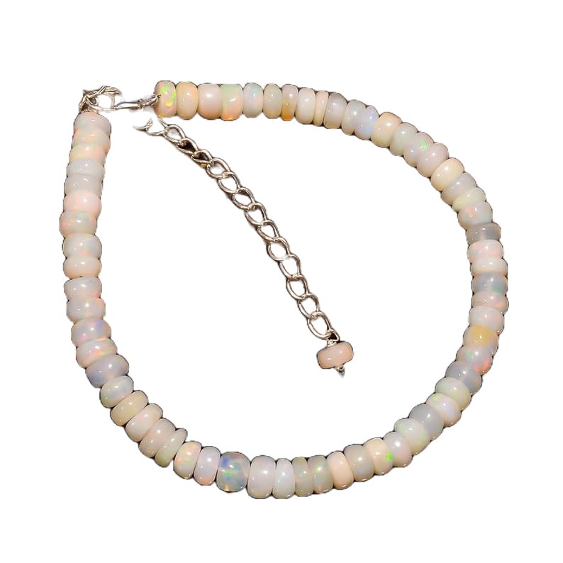 Bracelet opale blanche en rondelles 5x3mm et argent 925 sterling pour superposition