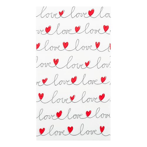 100Pcs Love Red Hearts Guest Napkins Valentines Paper Hand Towels Line Love Lettering Disposable Guest Towel Dinner Buffet for Wedding Anniversary Bridal Shower Party Supplies