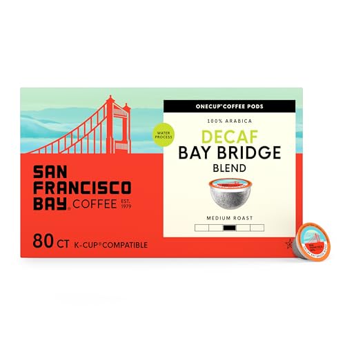 Image of San Francisco Bay Decaf K-Cup Coffee Pods, Decaf Bay Bridge Blend (80 ct), Medium Roast, Commercially Compostable Single-Serve Coffee Pods, Swiss Water Process