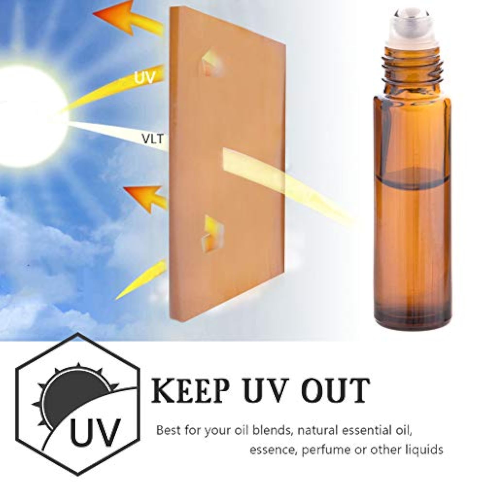 6Pcs 10ml Essential Oil Roller Bottles, Amber Glass