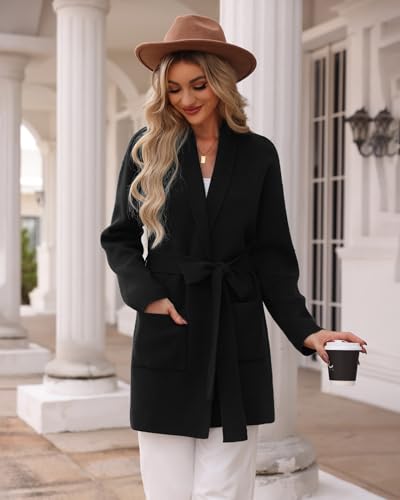 Totatuit Long Cardigan Sweaters for Women with Belt 2024 Fall Open Front Knit Sweaters for Women with Pockets2